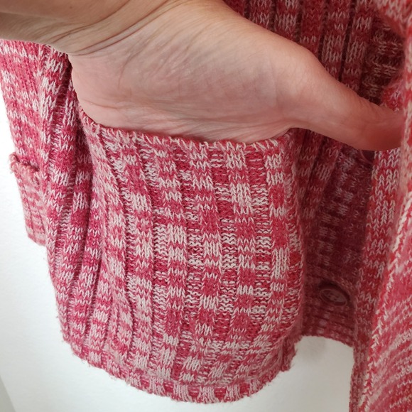 Vintage 1970s Cranberry Marled Knit Belted Cardigan Sweater Jacket with Pockets - Picture 7 of 15